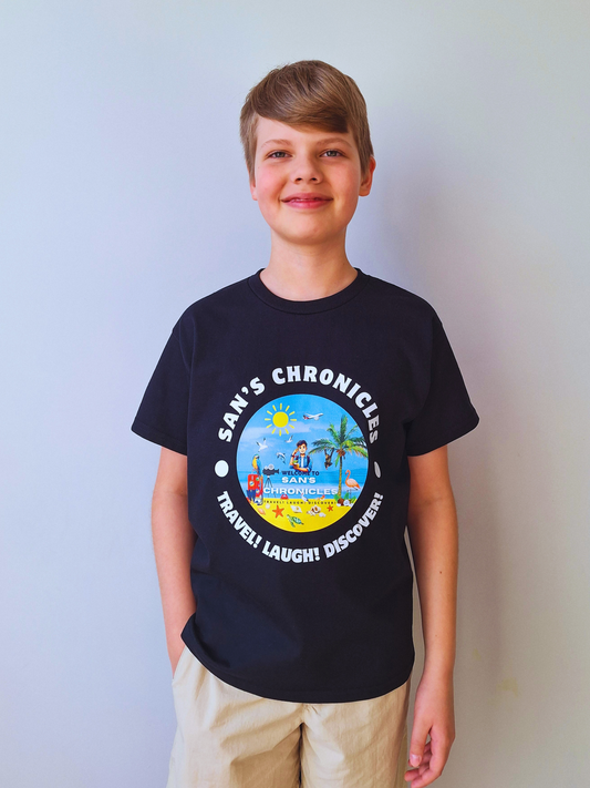 San’s Chronicles™ Official T-Shirt – Wear the Adventure! 🎉👕 Black