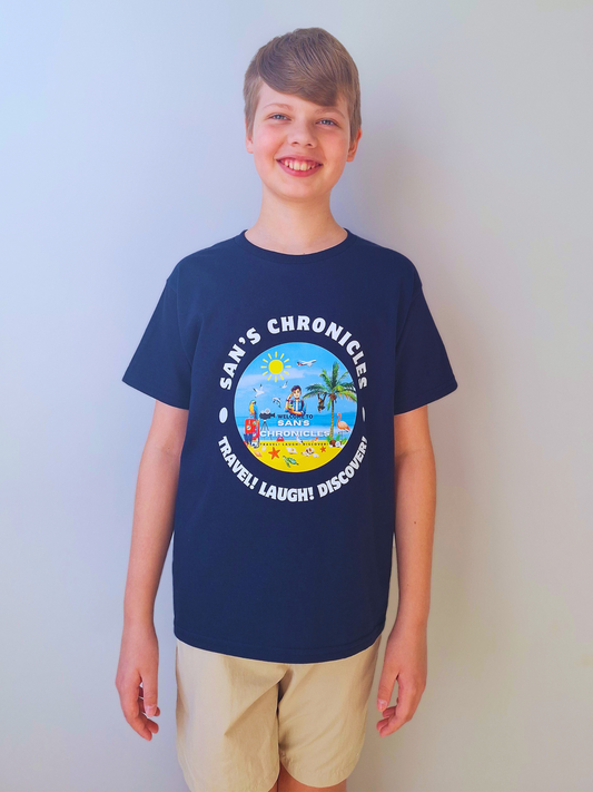 San’s Chronicles™ Official T-Shirt – Wear the Adventure! 🎉👕 Navy