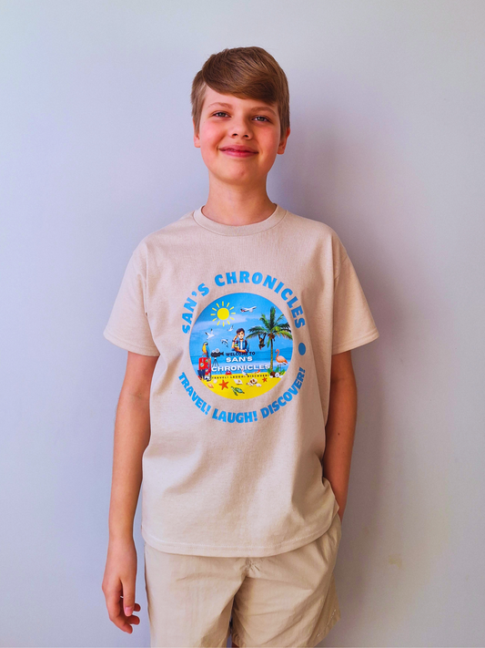 San’s Chronicles™ Official T-Shirt – Wear the Adventure! 🎉👕 Beige
