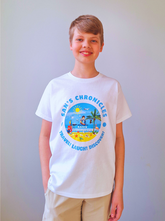 San’s Chronicles™ Official T-Shirt – Wear the Adventure! 🎉👕 White