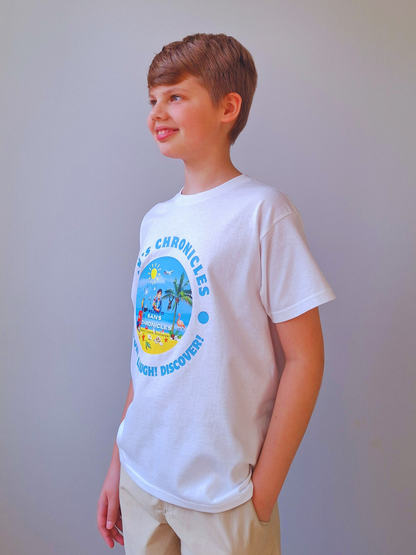 San’s Chronicles™ Official T-Shirt – Wear the Adventure! 🎉👕 White